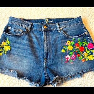 7 for all man embroidered jean shorts